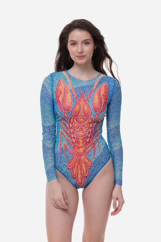 Closed Back One-piece Swimsuit with Sleeves &quot;Lobster&quot;