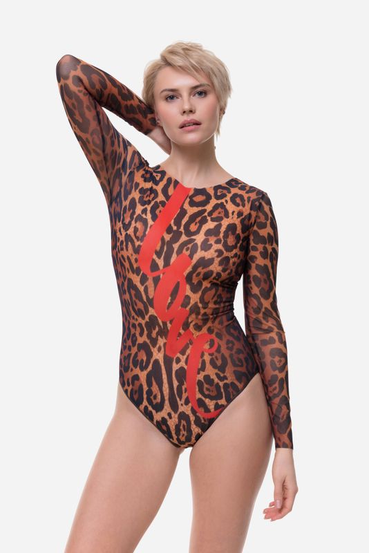 Closed Back One-piece Swimsuit with Sleeves "Love"
