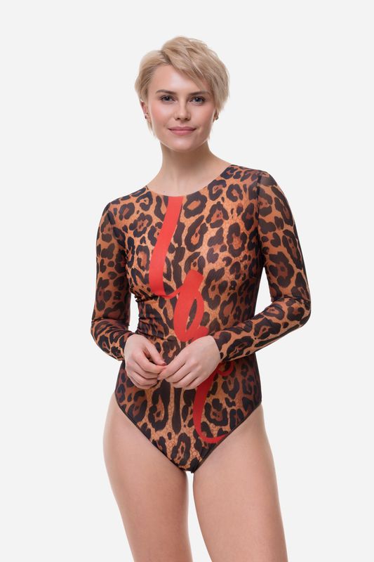 Closed Back One-piece Swimsuit with Sleeves &quot;Love&quot; (Foam Cups)