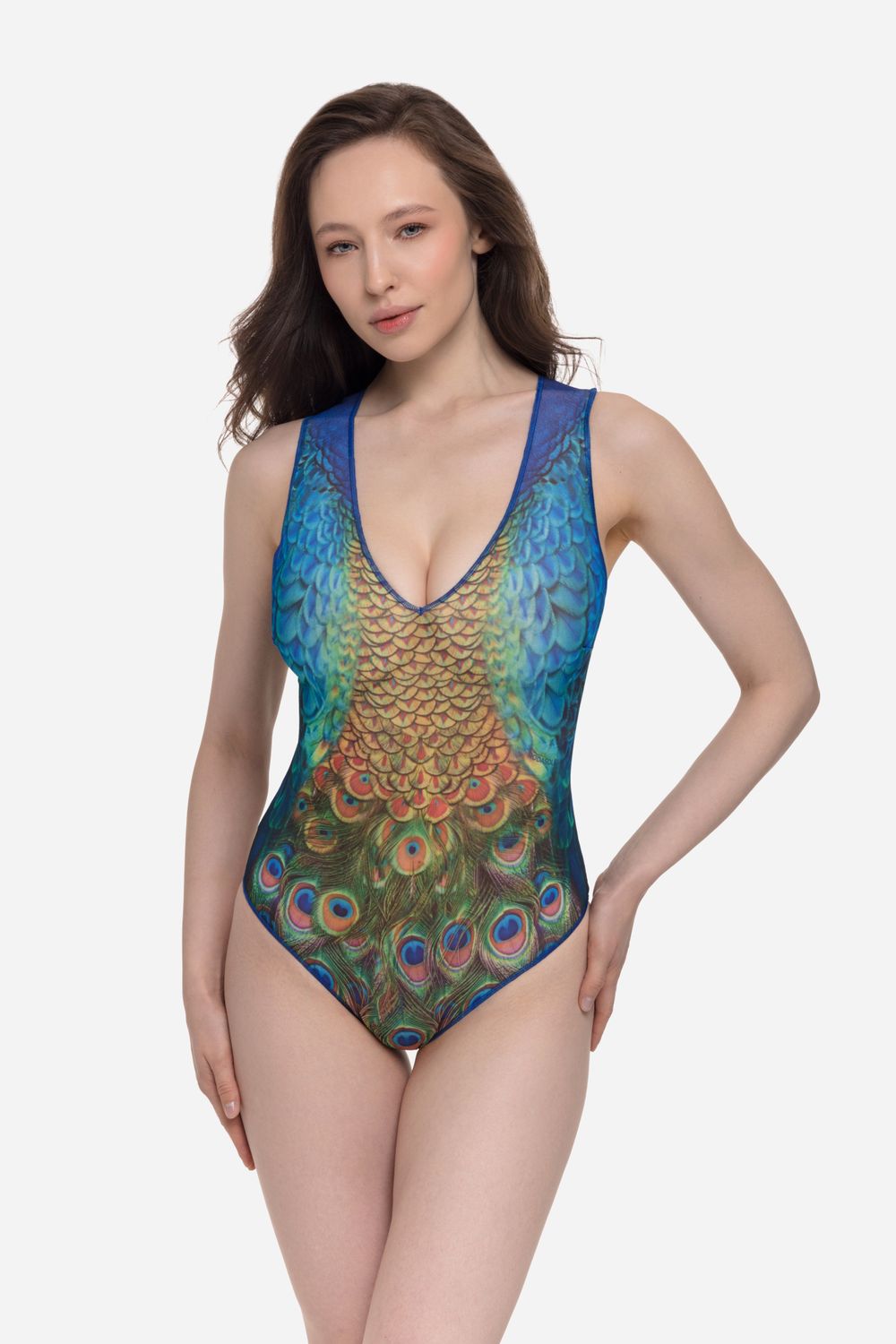 Sleeveless Swimsuit with V-Neck &quot;Peacock Mayura&quot;