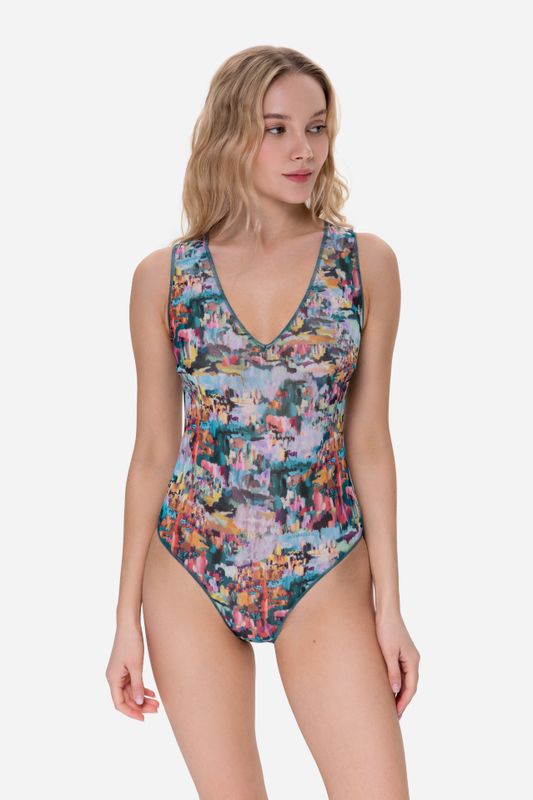 Sleeveless Swimsuit with V-Neck "Art"