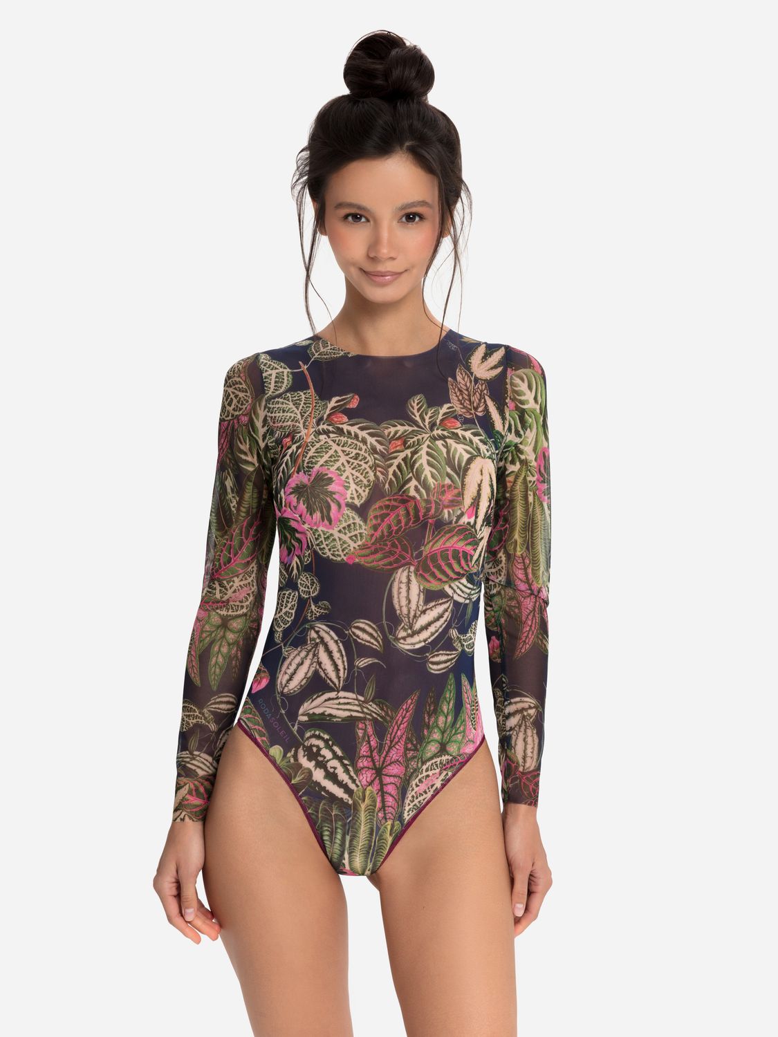 Closed Back One-piece Swimsuit with Sleeves &quot;Botanicum&quot; (Foam Cups)