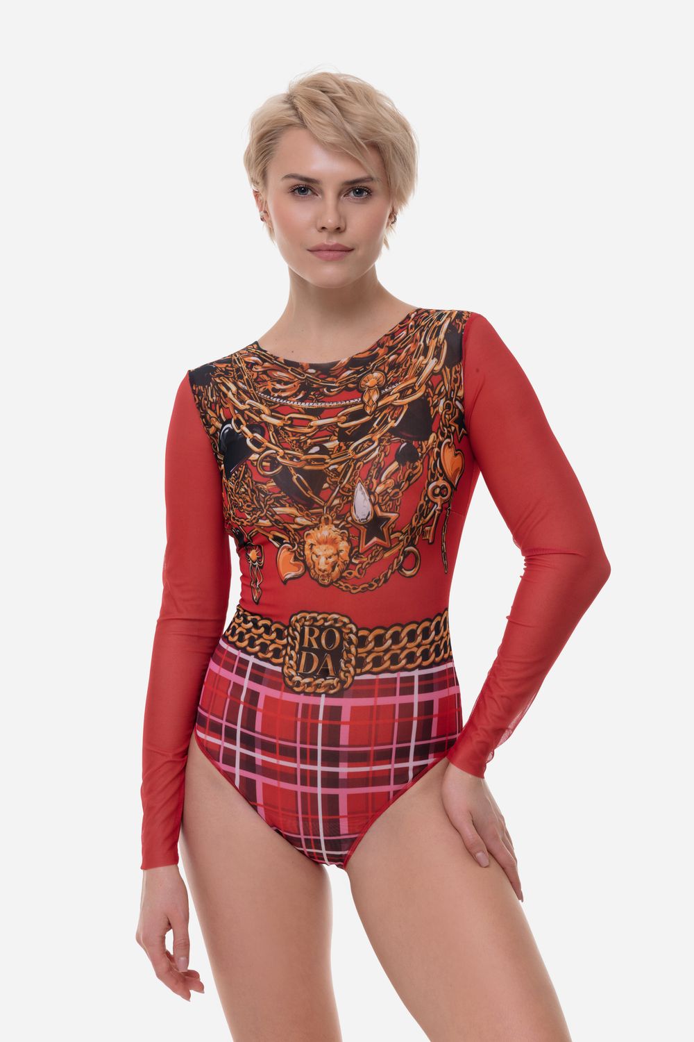 Closed Back One-piece Swimsuit with Sleeves &quot;Tartan&quot;
