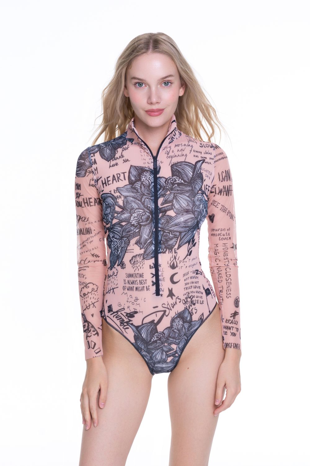 Zipper swimsuit with sleeves &quot;Nude Body-Art&quot;