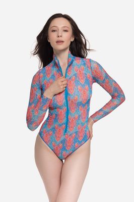 Zipper swimsuit with sleeves &quot;Lobster pattern&quot;