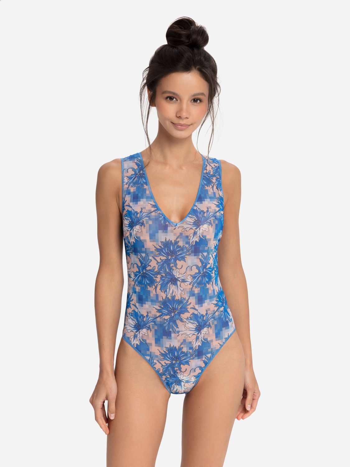 Sleeveless Swimsuit with V-Neck &quot;Cornflowers Pixel&quot;