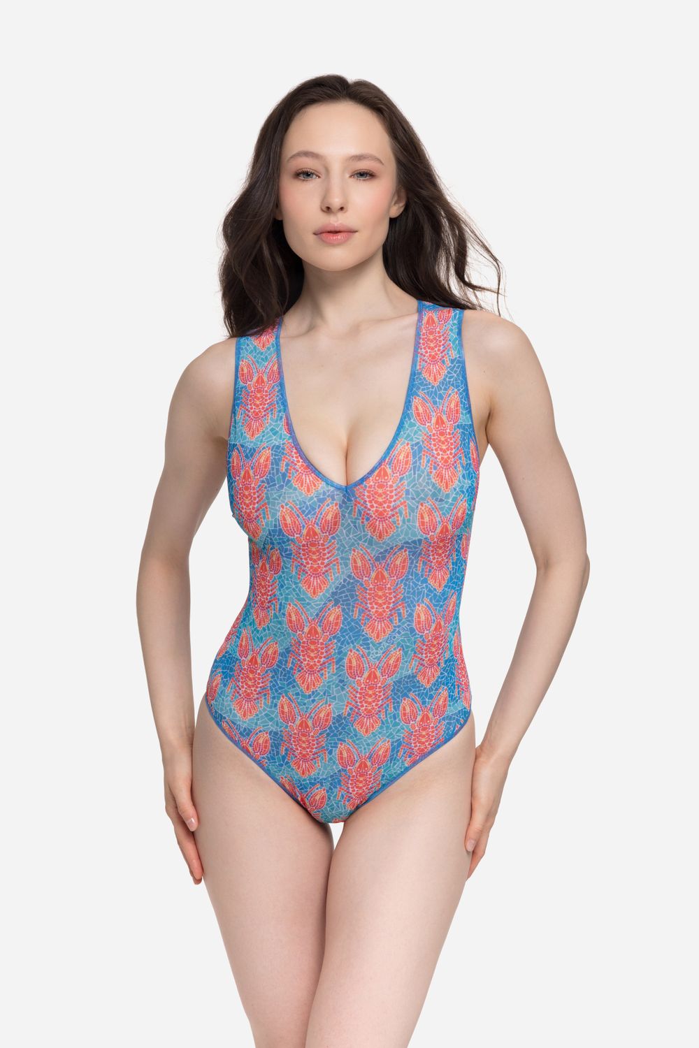 Sleeveless Swimsuit with V-Neck &quot;Lobster pattern&quot;