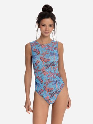 One-piece Sleeveless Swimsuit &quot;Dragonflies Mosaic&quot;