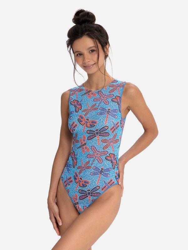 One-piece Sleeveless Swimsuit "Dragonflies Mosaic"