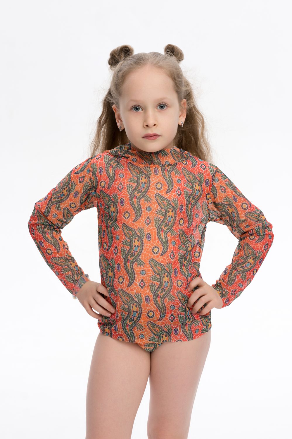KID&#39;s Smart T-shirt with Hood &quot;Crocodile Orange pattern&quot;