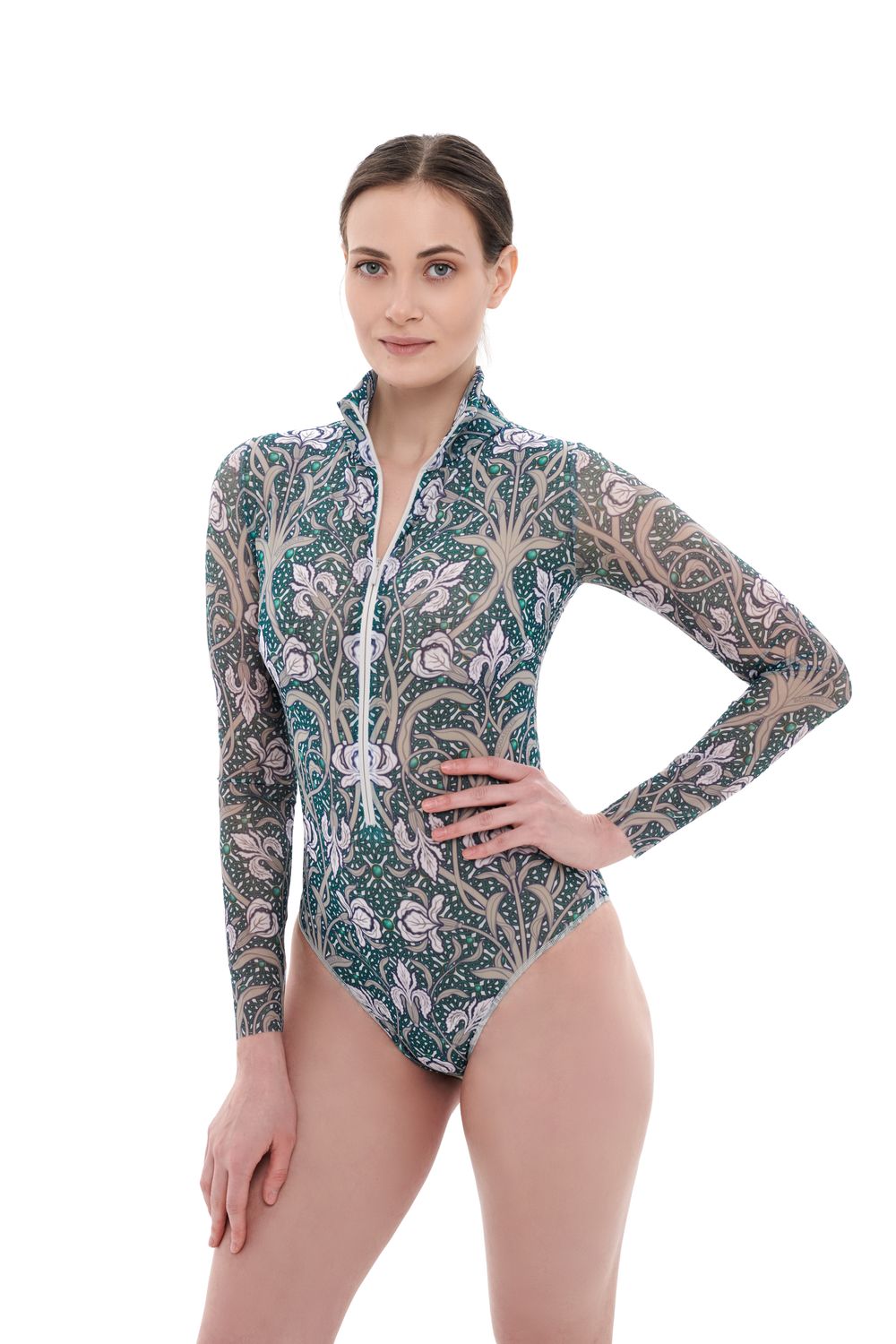 Zipper swimsuit with sleeves &quot;Irises&quot;