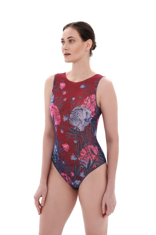 One-piece Sleeveless Swimsuit "Peonies"