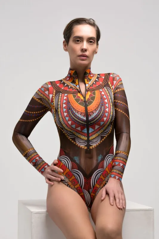 Zipper swimsuit with sleeves "Africa"