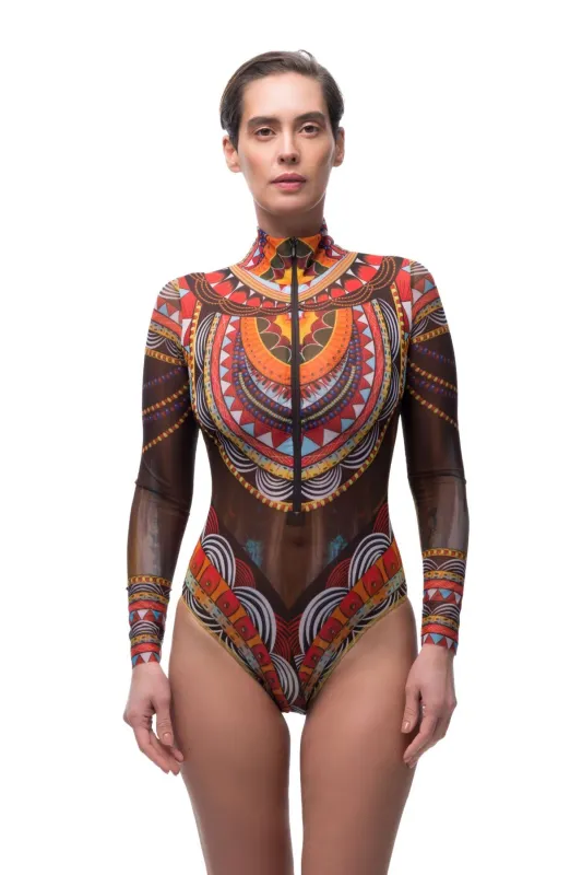 Zipper swimsuit with sleeves "Africa"