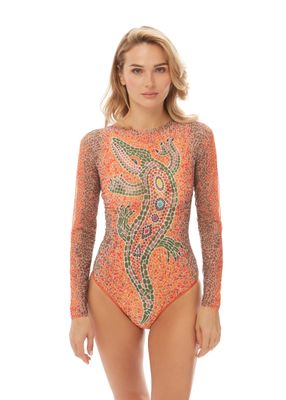 Closed Back One-piece Swimsuit with Sleeves "Crocodile Orange" (TALL)