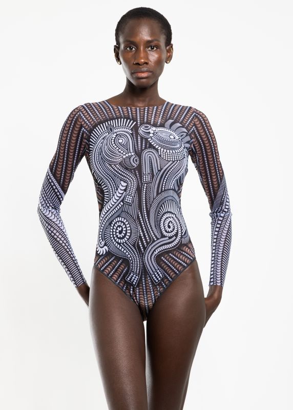 Closed Back One-piece Swimsuit with Sleeves "Horses 2026"