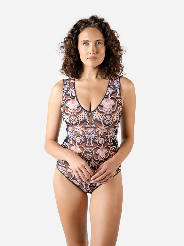 Sleeveless Swimsuit with V-Neck "Medieval Brown"
