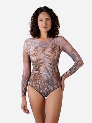 Closed Back One-piece Swimsuit with Sleeves "Olives"