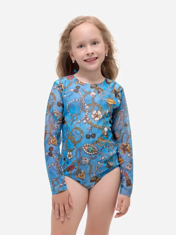 KID's Closed Back One-piece Swimsuit with Sleeves "Jeans"
