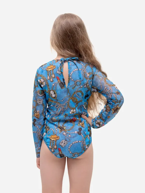 KID's Closed Back One-piece Swimsuit with Sleeves "Jeans"