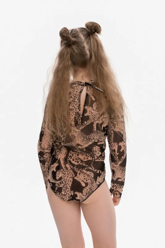 KID's Closed Back One-piece Swimsuit with Sleeves "Wild Cat"