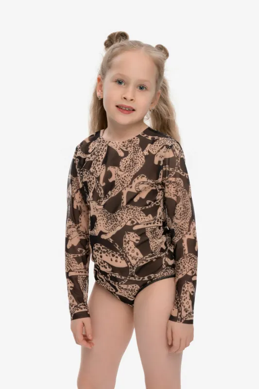 KID's Closed Back One-piece Swimsuit with Sleeves "Wild Cat"