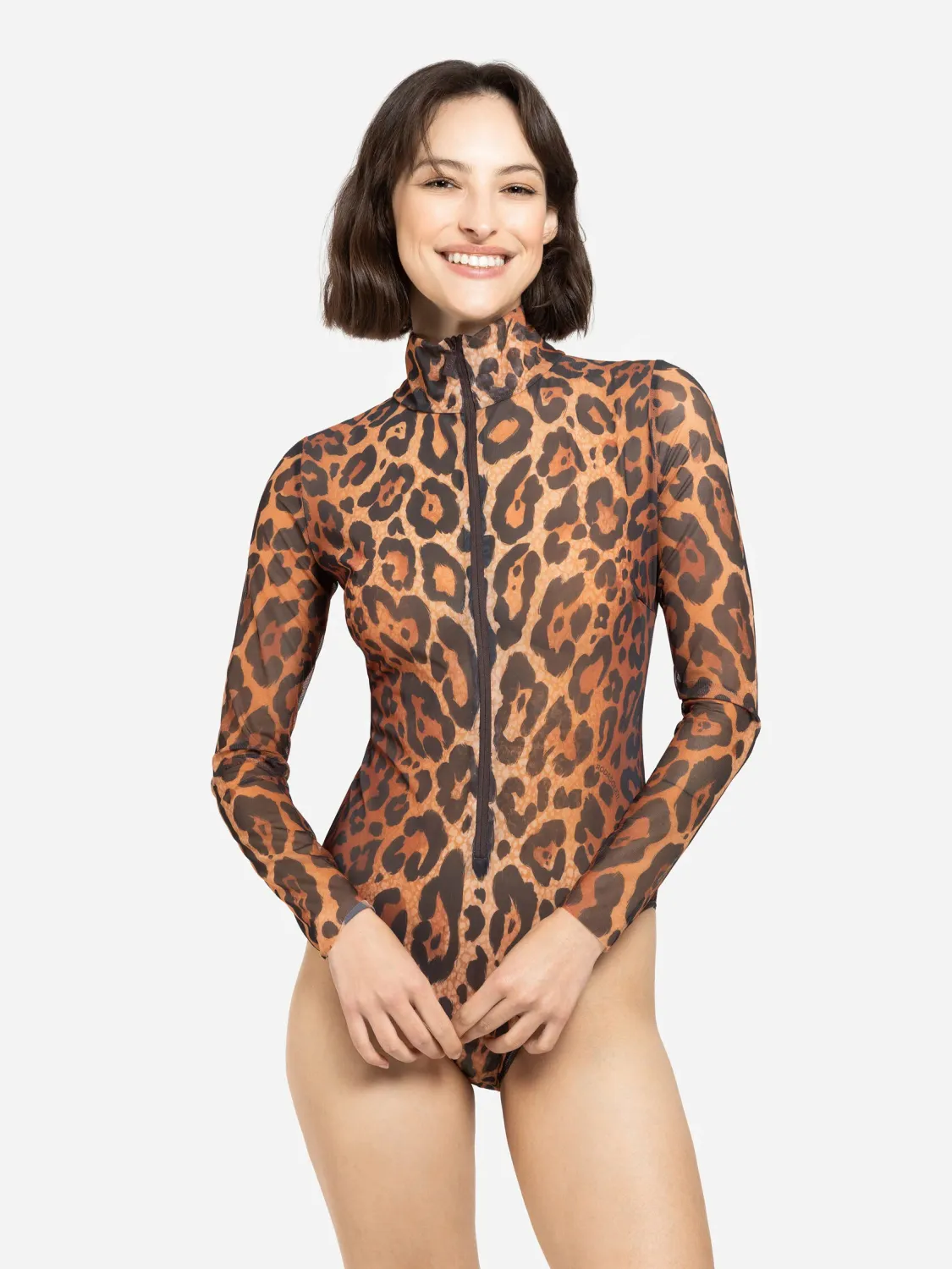Zipper swimsuit with sleeves "Leopard 25"