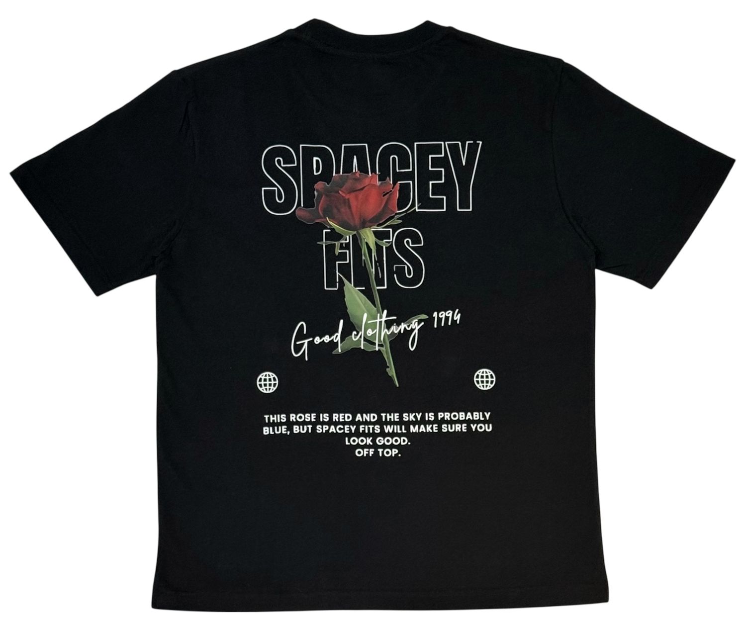 SF Red Rose Design Space Black T-Shirt Back Side