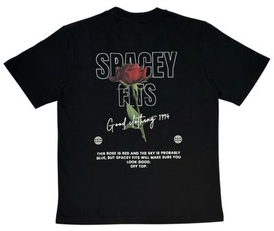 SF Red Rose Design Space Black T-Shirt Back Side