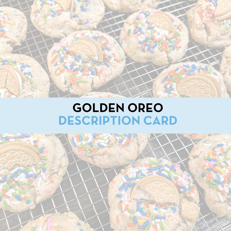 Golden Oreo Funfetti Cookie Display/Description Card