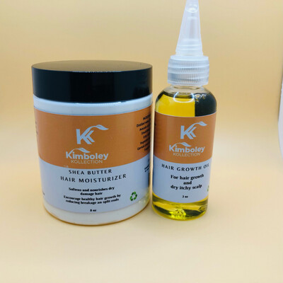 Grow Moisture Bundle | 8oz Shea Butter Hair Moisturizer and 4oz Hair Growth Oil -Promotes Healthy Hair Growth and Soothe dry Itchy Scalp