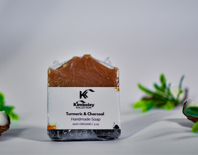 Turmeric and Charcoal Soap Handmade 4 oz Bar| Clear Stubborn Acne, Regulates Oily Skin, Minimize Large Pores.