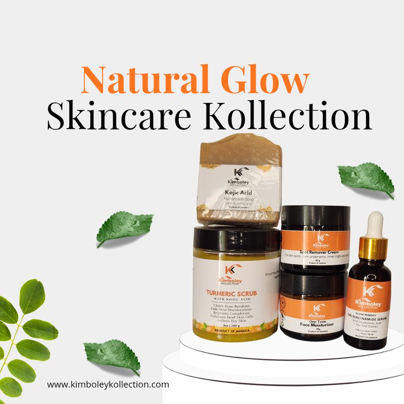 Natural Glow Skincare Set, 5-Step Skincare Regimen for Radiant, Even Skin Tone with Kojic Acid Soap, Turmeric Exfoliating Scrub, Niacinamide Serum 10% + HA Face Moisturizer + Dark Spot Cream