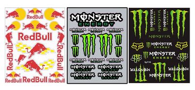 3 Sheet Red Bull / Monster Reflective Decal Combo Set