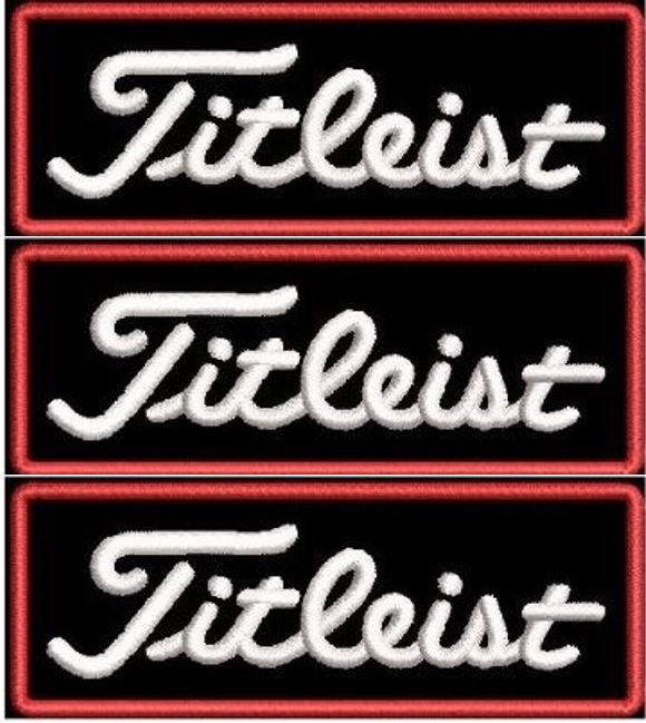 3 Pack Titleist Sleeve Iron-On Patch 3&quot; x 1&quot; Black with Red Border.