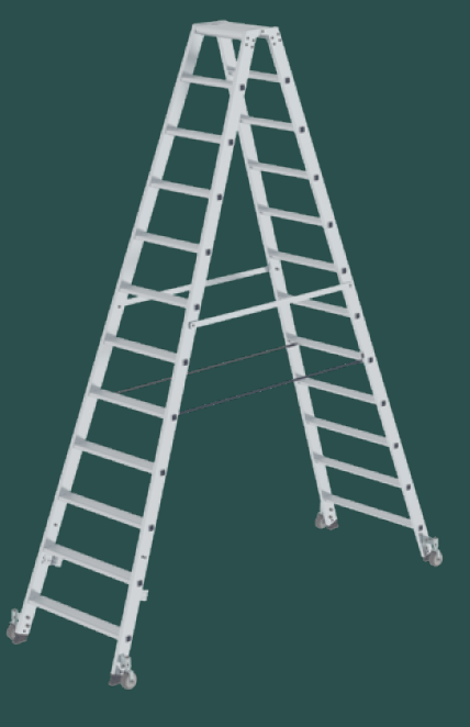 Aluminium-Stehleiter, beidseitig begehbar, mit Rollen