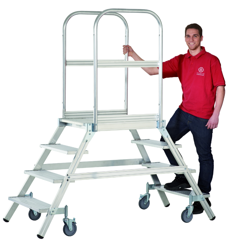 Aluminium-Podestleiter, beidseitig begehbar, mit Rollen