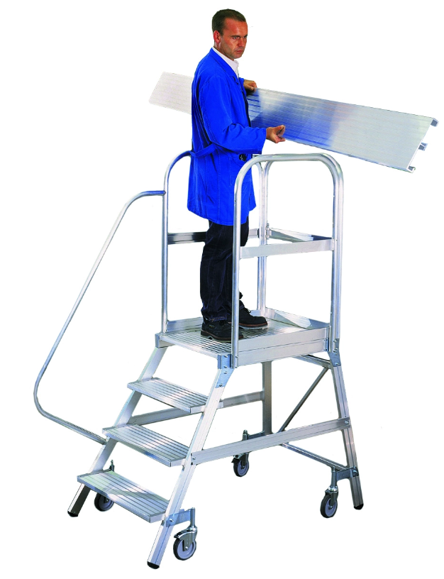 Aluminium-Podestleiter, einseitig begehbar, mit Rollen