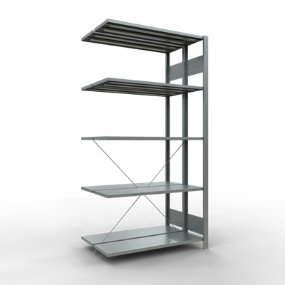 Fachbodenregal, Doppelregal, Anbauregal, Fachbodenlast 150 kg, einseitig nutzbar