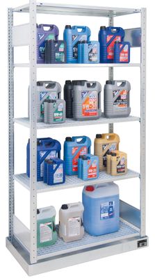 Umwelt-Kleingebinderegal Grundregal mit Gitterrostböden u. Auffangwanne