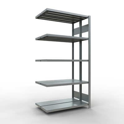 Fachbodenregal, Doppelregal, Anbauregal, Fachbodenlast 250 kg, durchgehend nutzbar