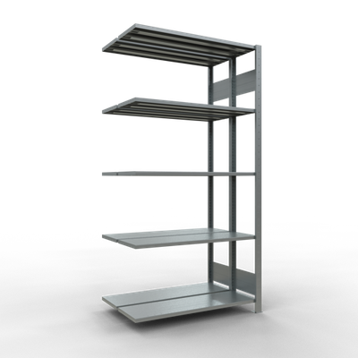 Fachbodenregal, Doppelregal, Anbauregal, Fachbodenlast 150 kg, durchgehend nutzbar