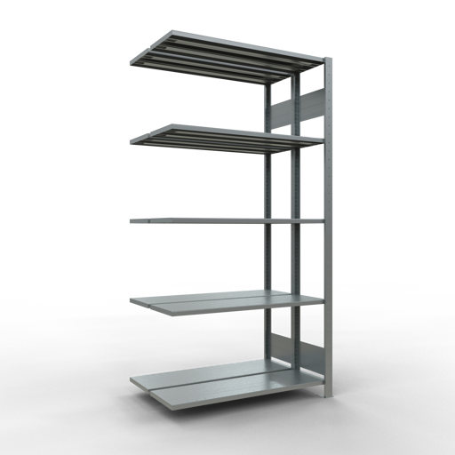 Fachbodenregal, Doppelregal, Anbauregal, Fachbodenlast 150 kg, durchgehend nutzbar