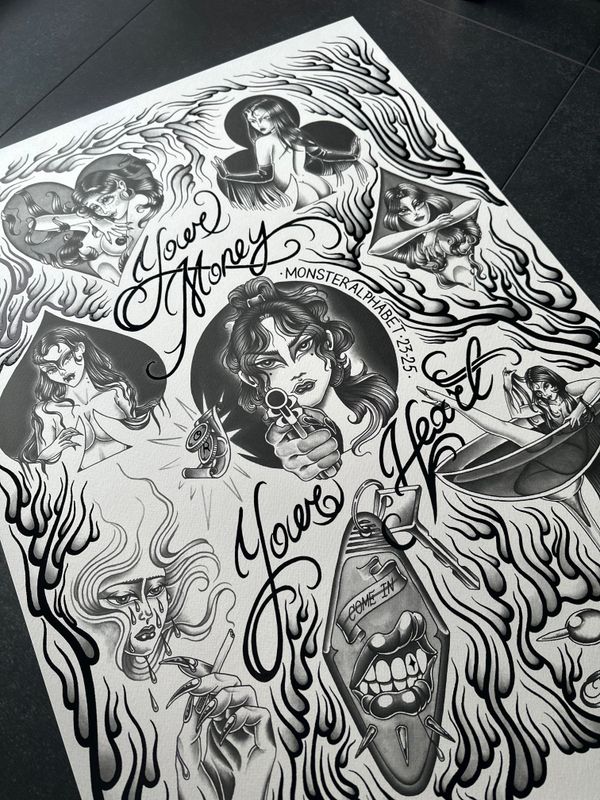 Your Money or Your Heart print with black foil