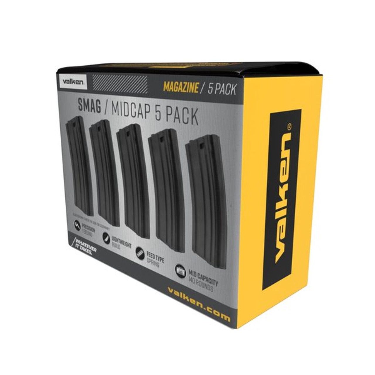 140rd SMAG Mid-Cap Airsoft Magazines - 5 Pack Black