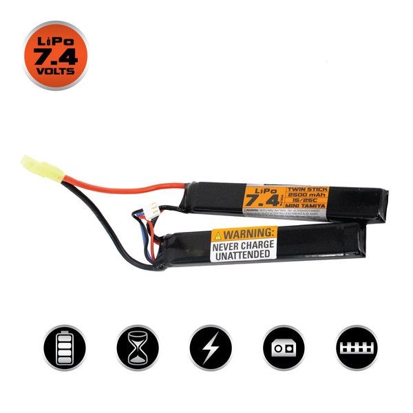 Lipo 7.4v 2500mAh 15C/25C Split Airsoft Battery (Small Tamiya)