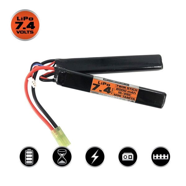 LiPo 7.4v 2000mAh 25C/50C Split Airsoft Battery (Small Tamiya)