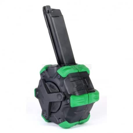 WE G Series Gas Drum Magazine (350 Rounds) – Black and Green