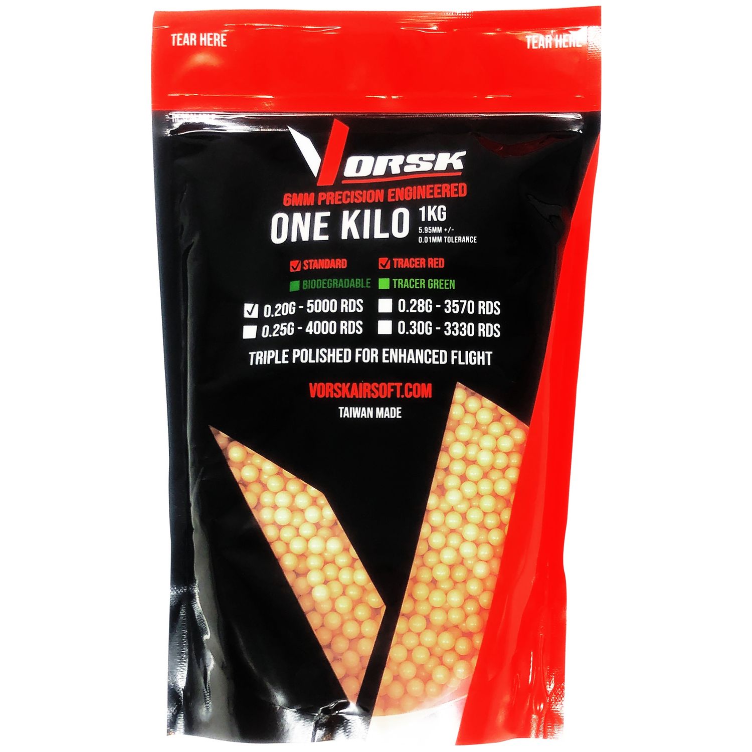 Vorsk 6mm Precision Red Tracer Airsoft BBs (1KG) - 0.20g