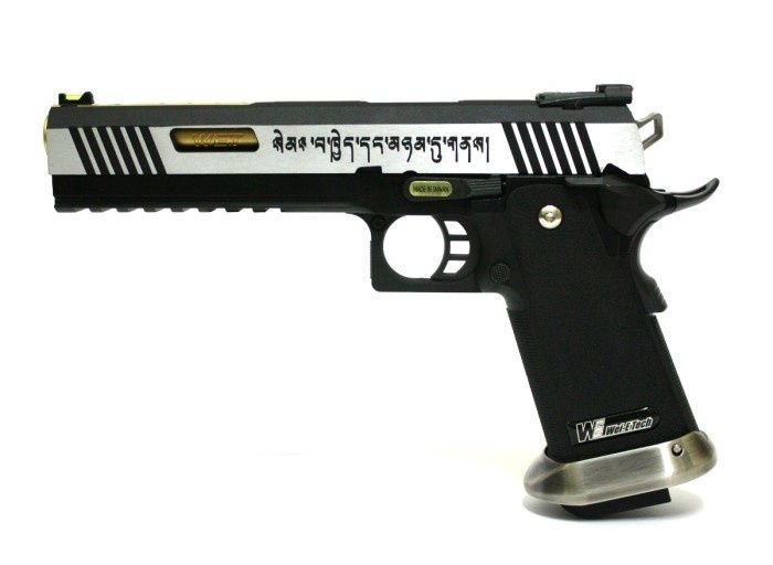 WE - Hi-Capa 6.0 IREX GBB Pistol (Slide Text) (Silver|Black) (Gold Barrel)